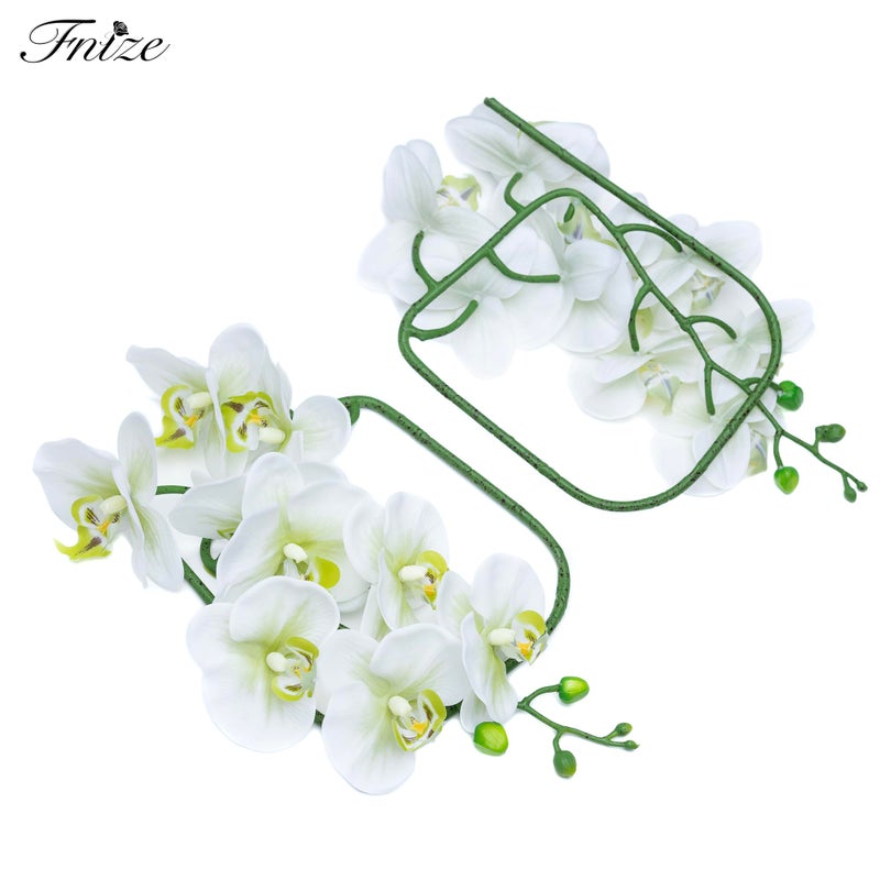 Fnize Faux Orchid Stems Real Touch Artificial Phalaenopsis Flowers Latex Petals 38 Inches 2pcs (Green White) - Image 4